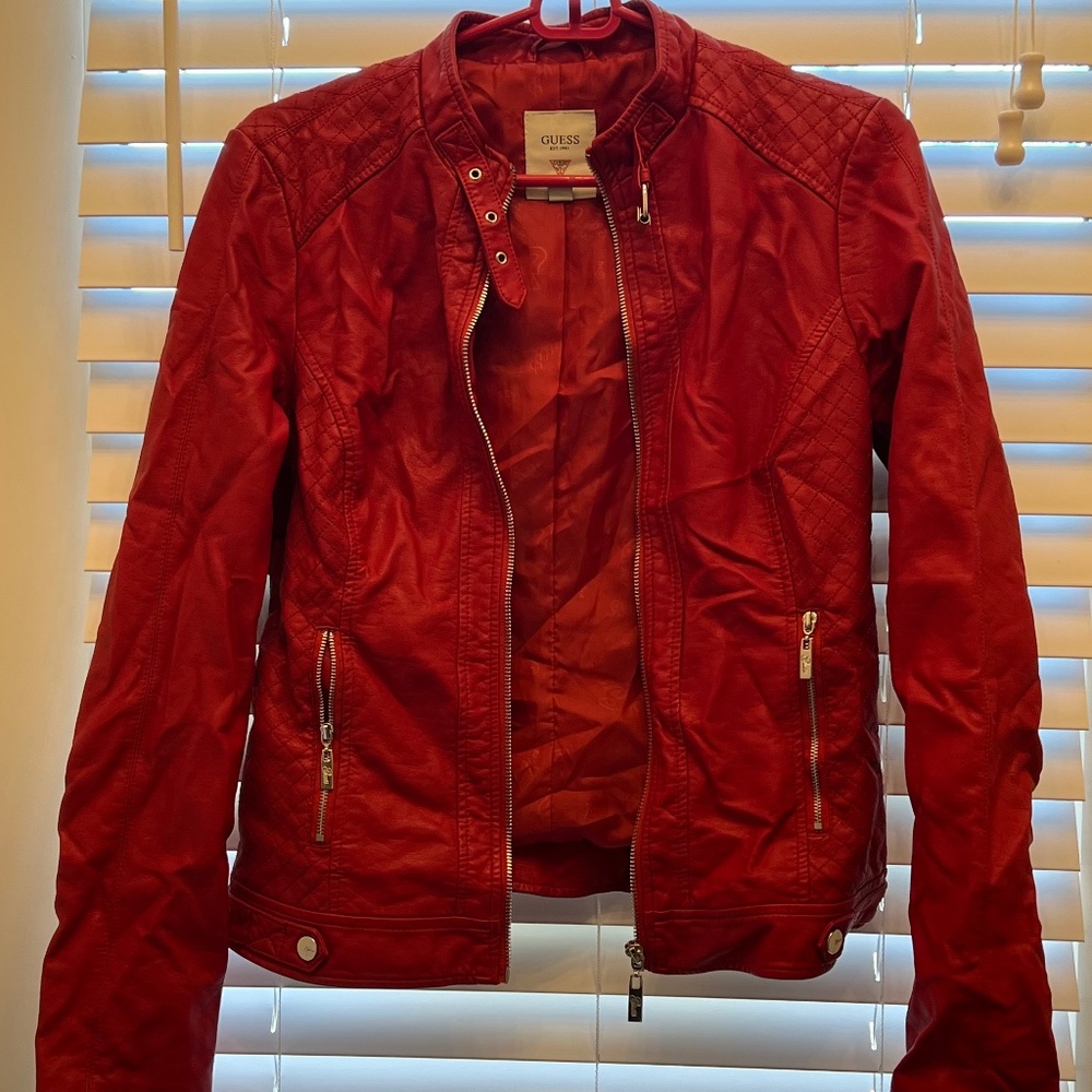 Red leather Guess jacket